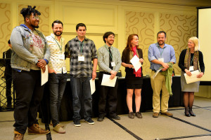 AAG16_WGB_SEDAAG-WINS-0290-1-300x200-1.AAG President Sarah Bednarz (far right) presented prizes to winners, including the winning Southeast Division team above. (Photograph for AAG by Becky Pendergast)