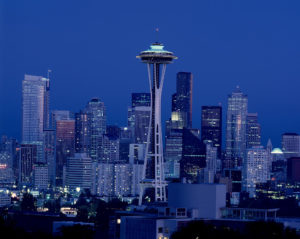 Dusk view of the skyline, Seattle, Washington