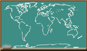 Illustration of world map drawn on a chalkboard