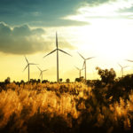 Wind turbines in a field