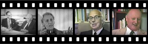 Geographers on Film filmstrip illustration containing stills of Wes Dow with Carl Sauer, Jan Monk, Yi-Fu Tuan and Richard Chorley