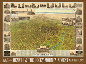 AAG 2023 Denver Postcard - Bird's eye view of Denver, Colorado, 1908 vintage map