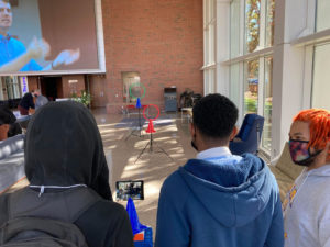 Geography students at North Carolina Central University use tablets and virtual headsets funded by the AGG Bridging the Digital Divide program to interact with augmented reality models of the Earth system and go on virtual reality field trips. Photo credit: Gordana Vlahovic