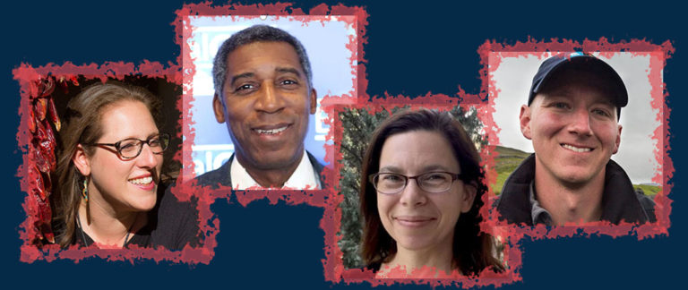 From PhD to Professor-Tips for Landing Your First Academic Job webinar collage with images of Marissa T Isaak Wald, David A Padgett, Jennifer Fluri and Kyle Tredinnick