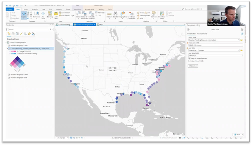 Screenshot of map showing potential impact of flooding on vulnerable populations