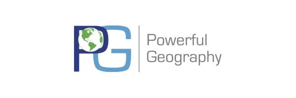 Powerful Geography logo - PG letters with small globe