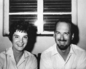 Photo of Sondra and Gerry Hale in their house in Hai el-Matar, Khartoum, Sudan, 1961.Photographer: unknown.