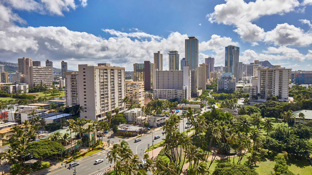 Aerial photo of the DoubleTree by Hilton Alana - Waikiki Beach, Honolulu