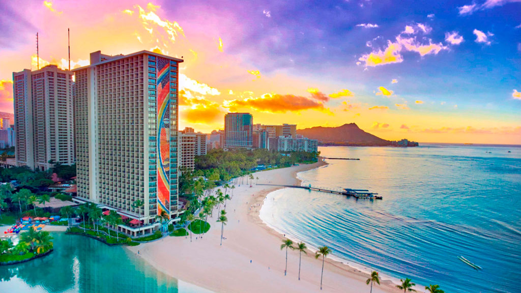 Aerial view of the Hilton Hawaiian Village Waikiki Beach Resort