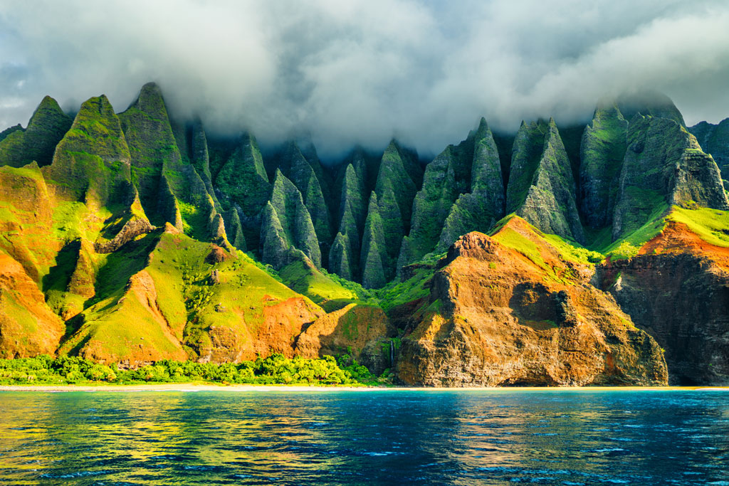 View from a sunset cruise of the Na Pali coast, Kauai, Hawaii