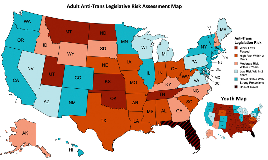 U.S. map showing anti-trans legislation by Erin Reed