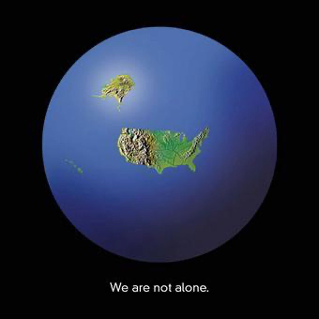 3D image of globe showing only the United States mainland and states of Alaska and Hawaii floating on a blue sphere.