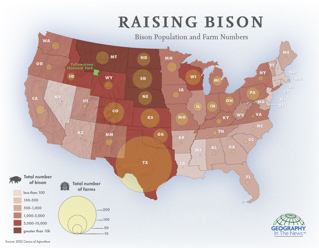 Map showing where bison are raised in the U.S. Credit: Rachael Huerta