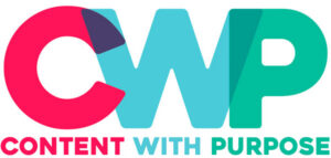 Content with Purpose logo using colored letters CWP
