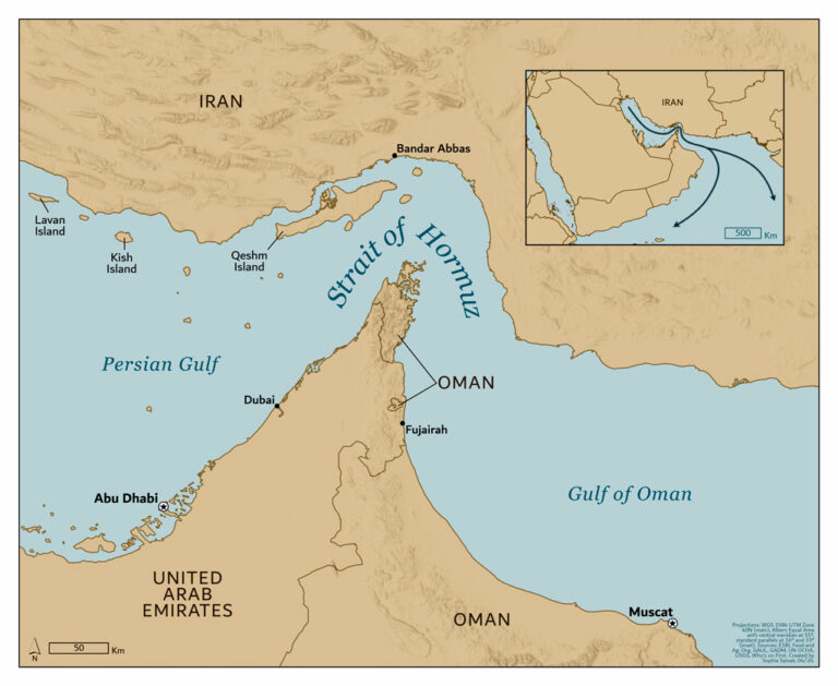 Map of Straight of Hormuz and surrounding countries