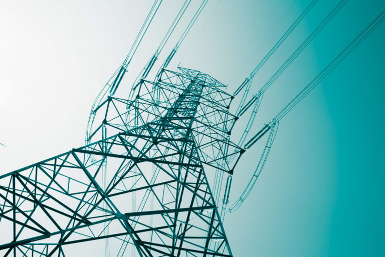 Power line tower view looking up
